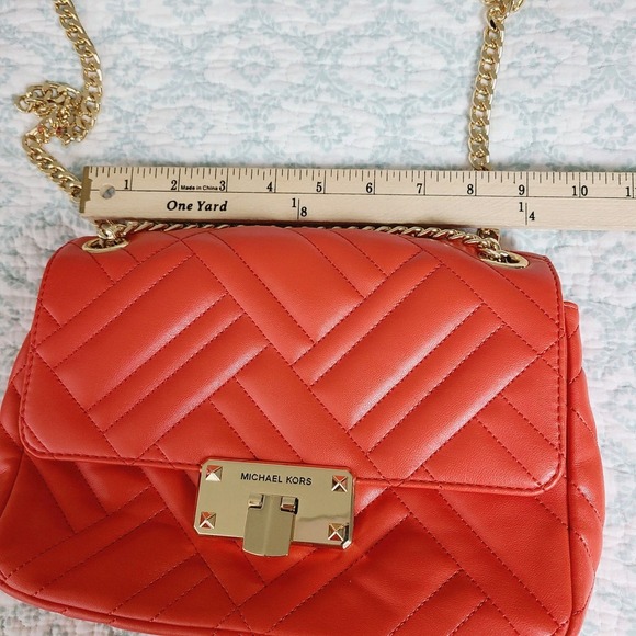 NEW Michael Kors Peyton Quilted Vegan Flap Shoulder Bag Mandarin Chain Crossbody - Picture 10 of 13